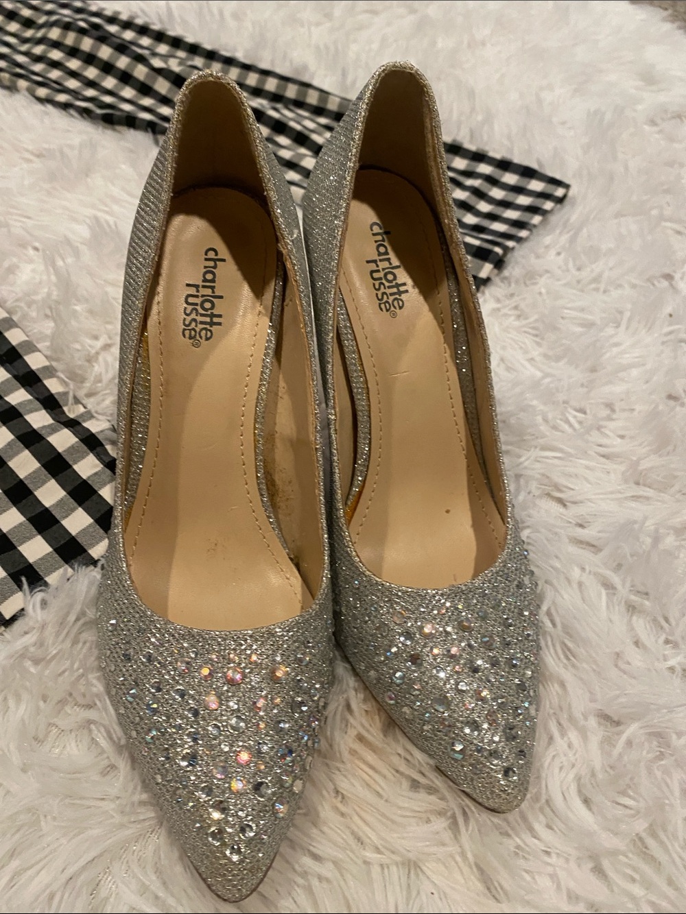 Charlotte Russe Silver Glitter Pointed Toe Rhinestone Pumps